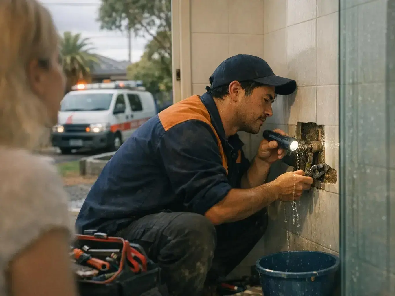 Licensed gas fitter checking hot water system in Saint Albans post-war home