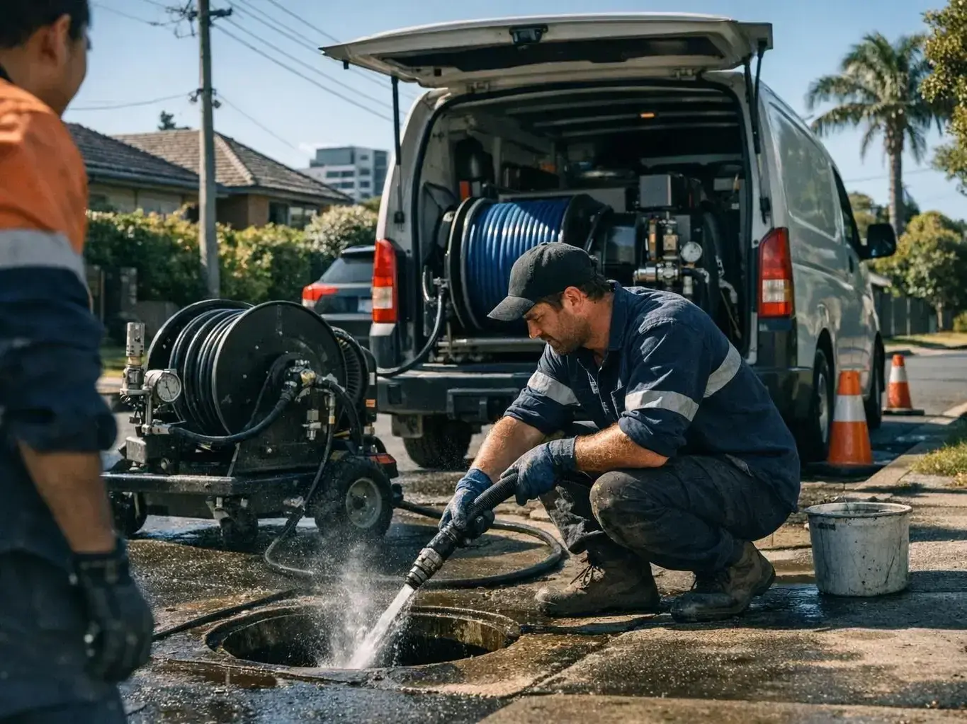 GPS-tracked emergency plumbing van parked outside Mount Waverley residential property